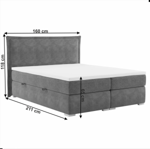 Boxspringová posteľ MEGAN sivá Tempo Kondela 160 x 200 cm