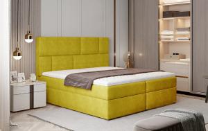 NABBI Ferine 185 čalúnená manželská posteľ s úložným priestorom žltá