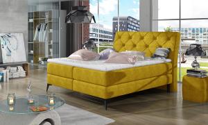 NABBI Lazio 180 čalúnená manželská posteľ s úložným priestorom žltá