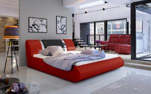 NABBI Folino 180 čalúnená manželská posteľ s roštom červená / čierna