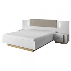 TEMPO KONDELA City manželská posteľ s úložným priestorom biela / dub grandson / biely lesk #2 small