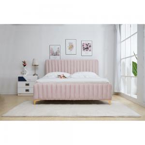 TEMPO KONDELA Kaisa čalúnená manželská posteľ s roštom ružová / zlatá matná #1 small