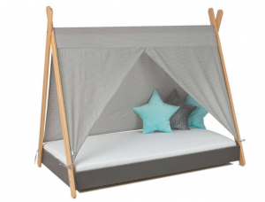 ArtGapp Jednolôžková posteľ TIPI so strieškou Farba: Biela / sivo - ružové hviezdičky #3 small