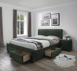 HALMAR Modena 3 160 čalúnená manželská posteľ s úložným priestorom tmavozelená (Velvet)