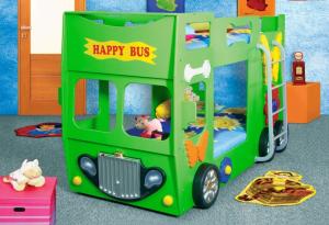 Artplast Detská poschodová posteľ Happy Bus zelený