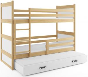 BMS Detská poschodová posteľ s prístelkou RICO 3 / borovica 160x80 cm Farba: Biela