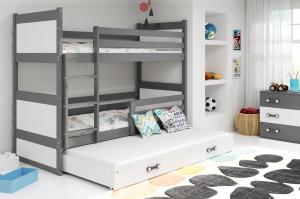 BMS Detská poschodová posteľ s prístelkou RICO 3 / sivá 190x80 cm Farba: Biela