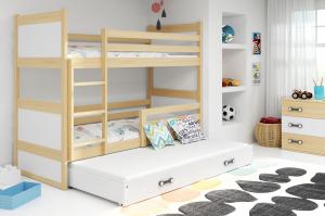 BMS Detská poschodová posteľ s prístelkou RICO 3 / borovica 190x80 cm Farba: Biela