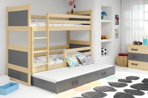 BMS Detská poschodová posteľ s prístelkou RICO 3 / borovica 190x80 cm Farba: Biela #3 small