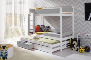 ArtBed Detská drevená poschodová posteľ s prístelkou NATU III Farba: Biela - AKRYL