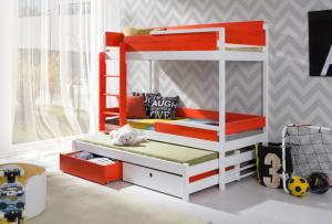 ArtBed Detská drevená poschodová posteľ s prístelkou NATU III Farba: Biela - AKRYL #3 small
