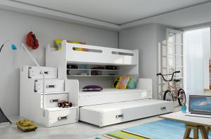 BMS Detská poschodová posteľ Max 3 s prístelkou Farba: Biela #1 small