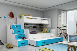 BMS Detská poschodová posteľ Max 3 s prístelkou Farba: Biela #3 small