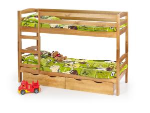 HALMAR Sam 80 drevená poschodová posteľ s roštami a matracmi jelša
