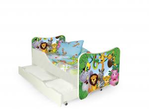 HALMAR Happy Jungle detská posteľ s roštom a matracom biela / kombinácia farieb #1 small