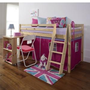 TEMPO KONDELA Alzena 90 drevená poschodová posteľ s roštom borovica / ružová #1 small