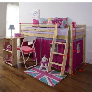 TEMPO KONDELA Alzena 90 drevená poschodová posteľ s roštom borovica / ružová #2 small