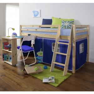 TEMPO KONDELA Alzena 90 drevená poschodová posteľ s roštom borovica / modrá #1 small